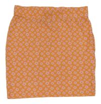 Oranžovo-růžová květovaná sukně New Look
