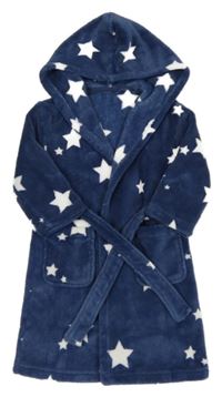 Tmavomodrý plyšový župan s hvězdami a kapucí Mothercare