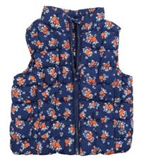 Tmavomodrá květovaná šusťáková zateplená vesta Mothercare