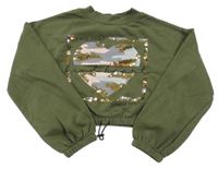 Khaki crop mikina se srdcem a flitry Matalan
