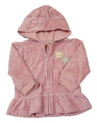 Růžová žebrovaná sametová propínací mikina s obrázky a kapucí Mothercare