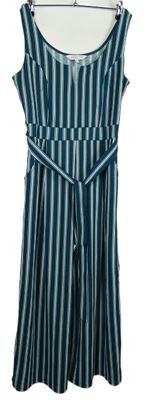 Dámský modrozeleno-bílý pruhovaný culottes kalhotový overal s páskem Apricot 