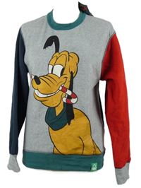 Nové - Pánské šedo-červeno-tmavomodré fleecové pyžamové triko s Plutem Disney 