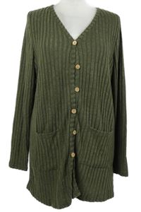 Dámské khaki žebrované propínací triko 