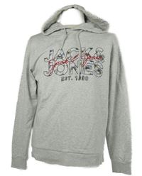 Pánská šedá mikina s logem a kapucí Jack&Jones 