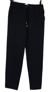 Dámské tmavomodré proužkované společenské kalhoty H&M