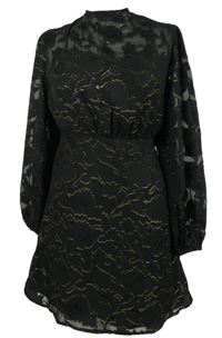 Nové - Dámské černo-zlaté vzorované šifonové šaty Boohoo
