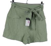 Dámské světlekhaki lněné kraťasy s páskem Primark 