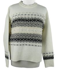 Dámský bílo-černo-béžový vzorovaný svetr s kamínky 