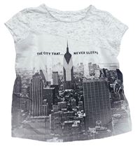 Bílo-černé melírované tričko s městem C&A