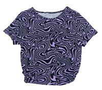 Černo-fialové vzorované crop tričko s motýlky