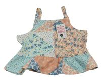 Růžovo-modro-bílý květinový crop top Matalan
