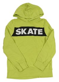 Neonově zelená mikina s nápisem a kapucí C&A