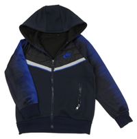 Tmavomodro-černá thermo propínací mikina s proužkem a kapucí Nike