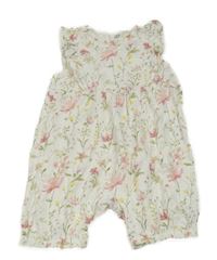 Bílý bavlněný kraťasový overal s barevnými květinami F&F
