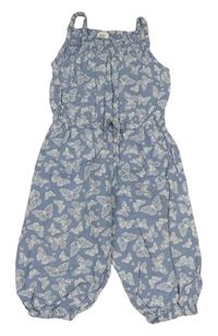 Světlemodrý plátěný letní overal s motýlky H&M