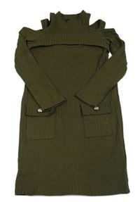 Khaki žebrované šaty s kapsami River Island