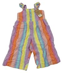 Nové - Barevný pruhovaný melírovaný lněný kalhotový overal s volánky Next