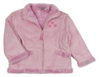 Světlerůžová semišová zateplená bunda s kytičkami 