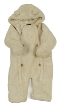 Smetanová huňatá zateplená kombinéza s kapucí Kiabi