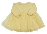 Žluté teplákovo/tylové šaty s výšivkou Dunnes