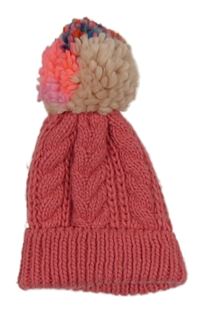 Růžová pletená čepice s bambulí Next