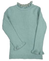 Mentolový žebrovaný úpletový rolák s volánky Matalan