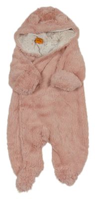 Růžová kožešinová podšitá kombinéza s kapucí s oušky Pumpkin patch