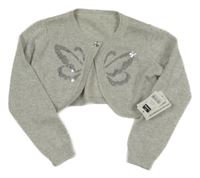 Nové - Šedé třpytivé pletené propínací bolérko s flitry Dunnes