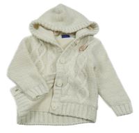 Smetanový třpytivý propínací podšitý svetr s mašlí a kapucí Lupilu