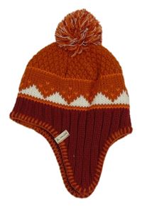 Oranžovo-bílo-vínová čepice s bambulí 