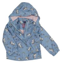 Světlemodrá šusťáková jarní bunda s jednorožci a kapucí Impidimpi