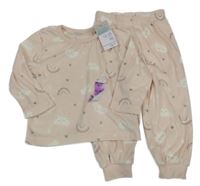 Nové - Světlerůžové plyšové pyžamo s duhami Primark