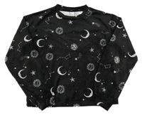 Černé plyšové pyžamové triko s měsíci a hvězdami Lindex