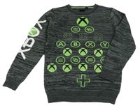 Tmavošedý melírovaný svetr s obrázkem X-box Primark 