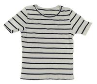 Bílo-tmavomodré pruhované žebrované crop tričko 