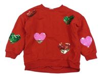 Červená mikina se srdíčky z flitrů H&M