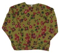 Khaki-vínová květovaná mikina Tu