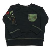 Černá mikina s army kapsou a drakem Next