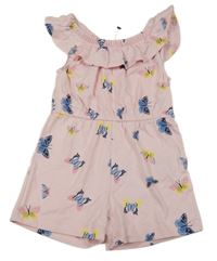 Světlerůžový bavlněný kraťasový overal s motýly V by Very