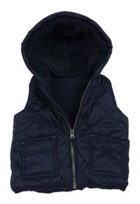 Tmavomodrá prošívaná šusťáková zateplená vesta s kapucí George