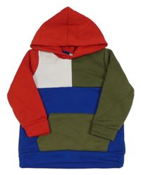 Khaki-červeno-bílo-modrá mikina s kapucí 