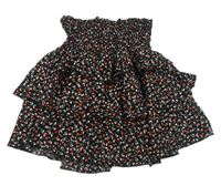 Černá vrstvená sukně s kytičkami 