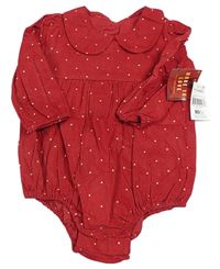 Červené manšestrové body s puntíky a límečkem Matalan