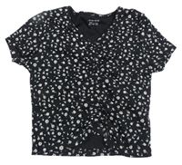 Černé kytičkované crop tričko Primark 