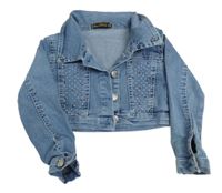 Modrá riflová crop bunda s kamínky Miss Hely