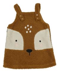 Béžovo-bílé huňaté podšité šaty se srnkou Tu