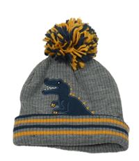 Šedá pletená podšitá čepice s dinosaurem 