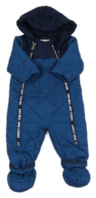 Petrolejovo-tmavomodrá šusťáková zimní kombinéza s kapucí 