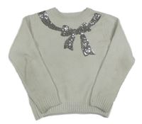 Smetanový žinylkový svetr s mašlí z flitrů Primark 